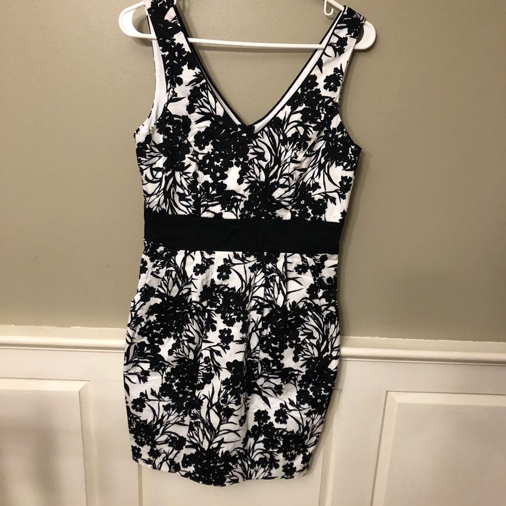 Black and white floral dress.